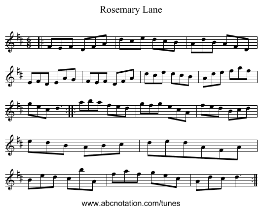 Rosemary Lane - staff notation