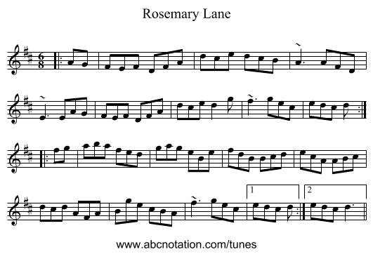 Rosemary Lane - staff notation