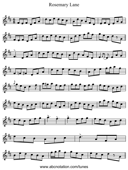 Rosemary Lane - staff notation