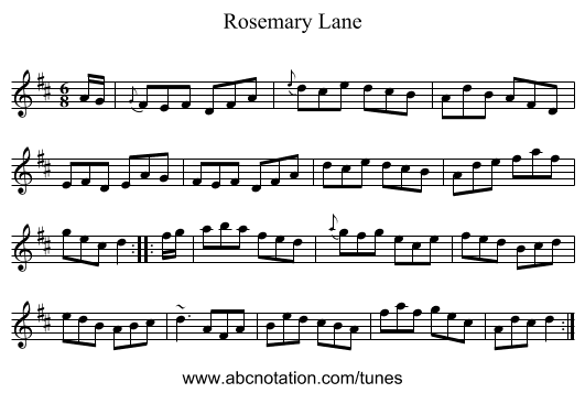Rosemary Lane - staff notation