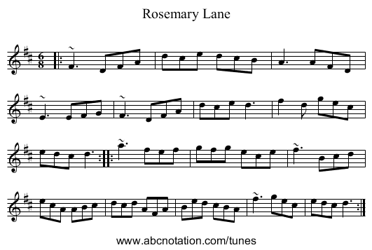 Rosemary Lane - staff notation