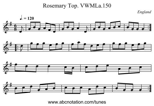 Rosemary Top. VWMLa.150 - staff notation