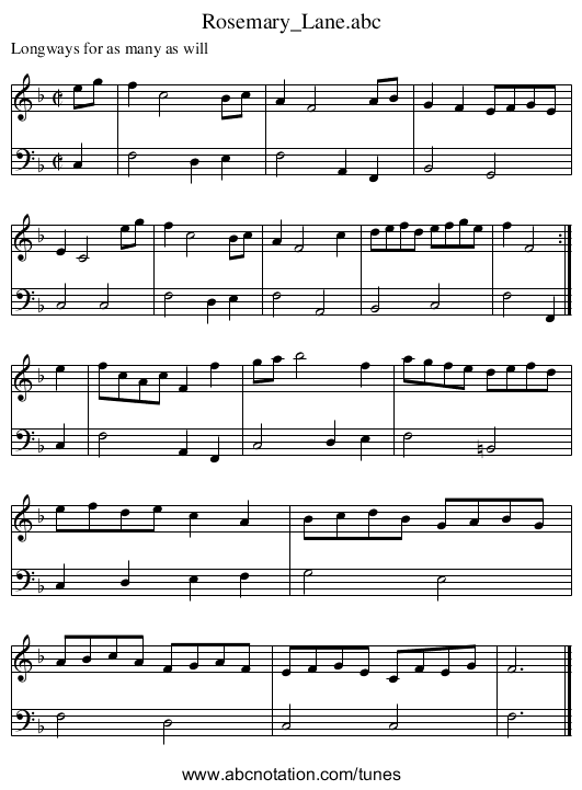 Rosemary_Lane.abc - staff notation