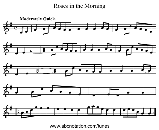 Roses in the Morning - staff notation