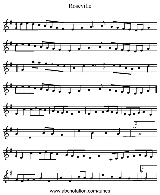 Roseville - staff notation