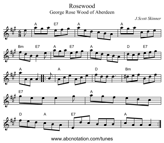 Rosewood - staff notation