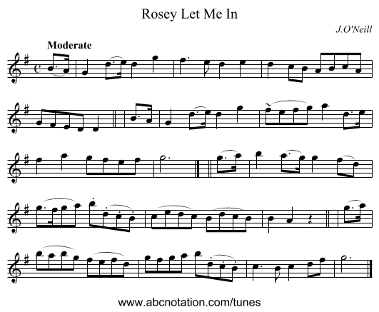 Rosey Let Me In - staff notation