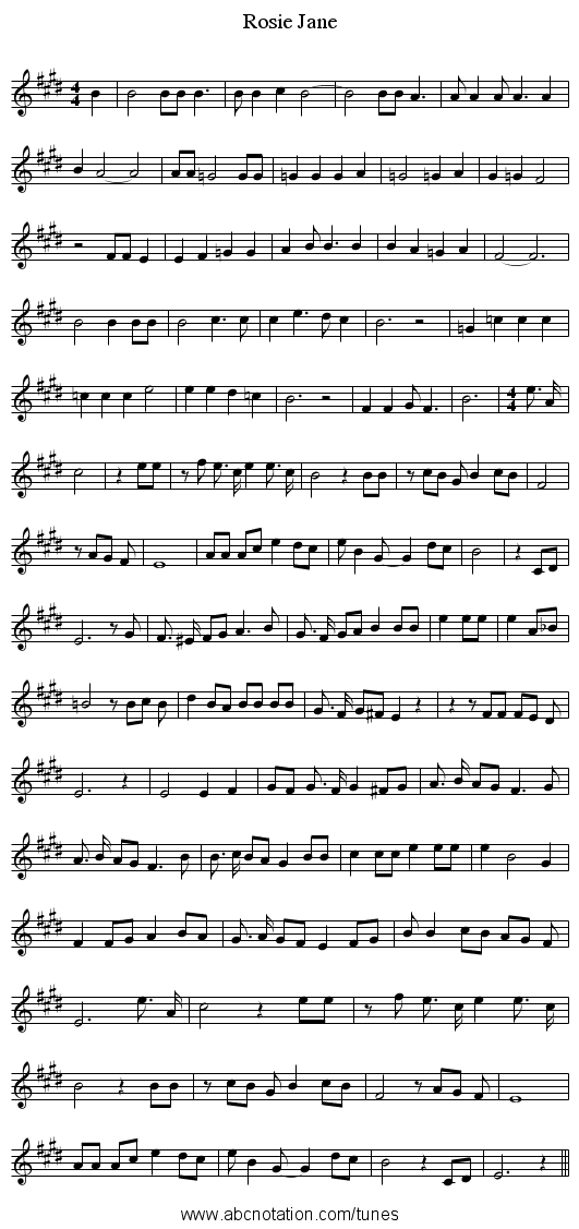 Rosie Jane - staff notation
