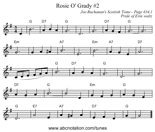 Rosie O' Grady #2 - staff notation