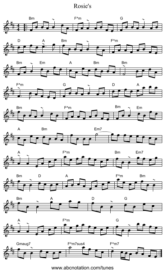 Rosie's - staff notation