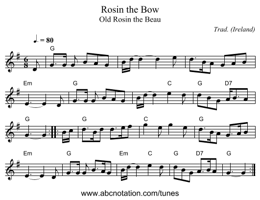 Rosin the Bow - staff notation