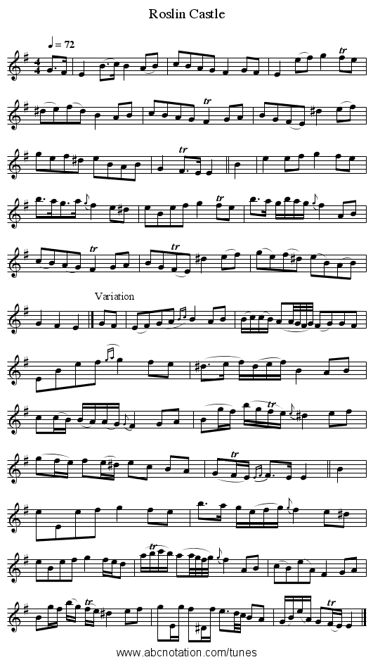 Roslin Castle - staff notation