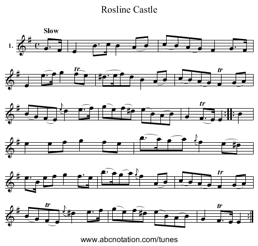 Rosline Castle - staff notation