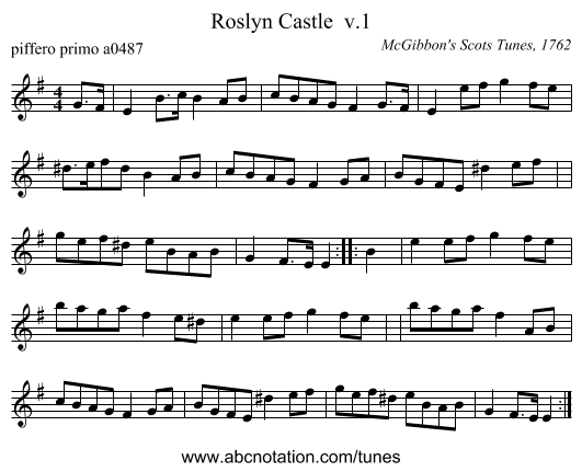 Roslyn Castle  v.1 - staff notation