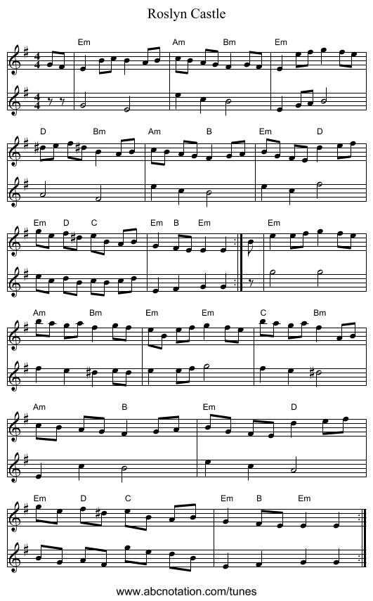 Roslyn Castle - staff notation