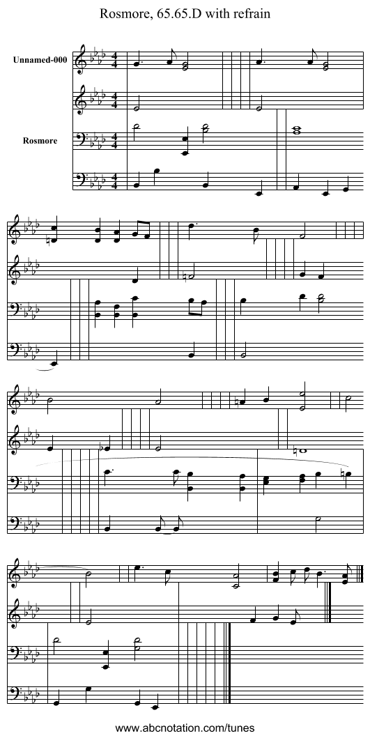 Rosmore, 65.65.D with refrain - staff notation