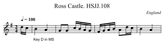 Ross Castle. HSJJ.108 - staff notation