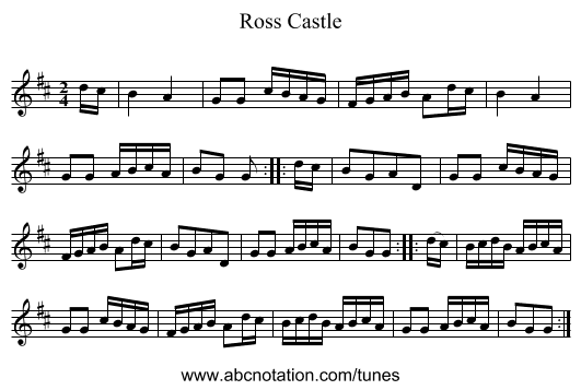 Ross Castle - staff notation