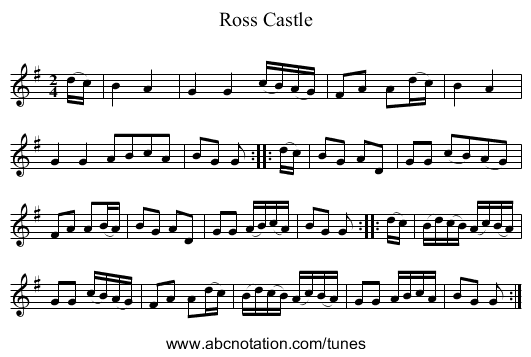 Ross Castle - staff notation