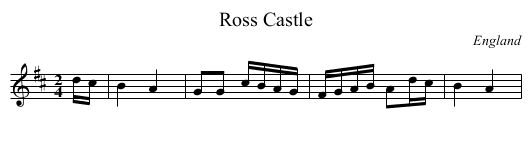 Ross Castle - staff notation