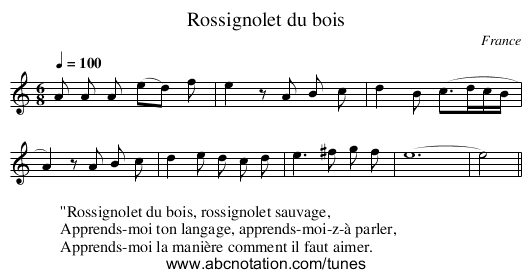 Rossignolet du bois - staff notation