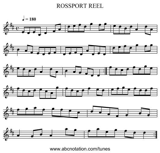 ROSSPORT REEL - staff notation
