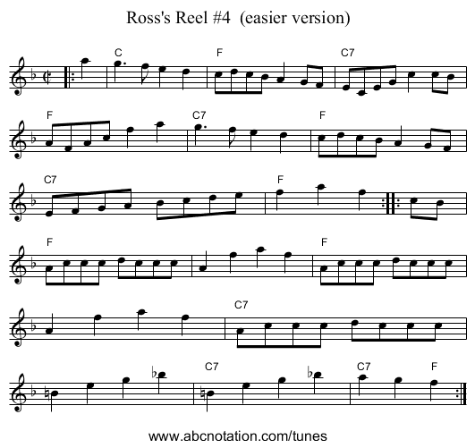 Ross's Reel #4  (easier version) - staff notation