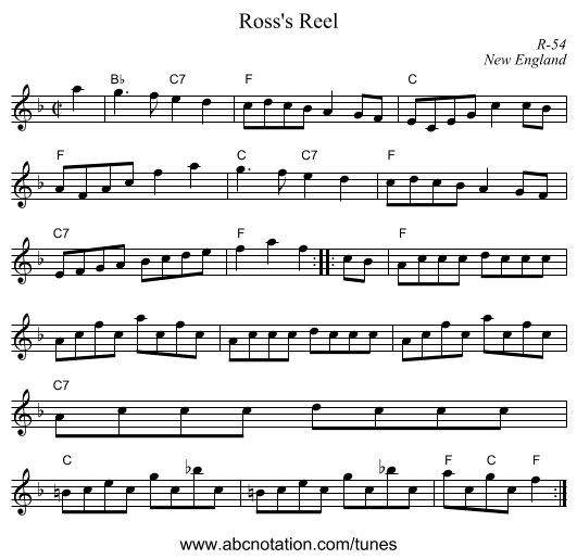 Ross's Reel - staff notation