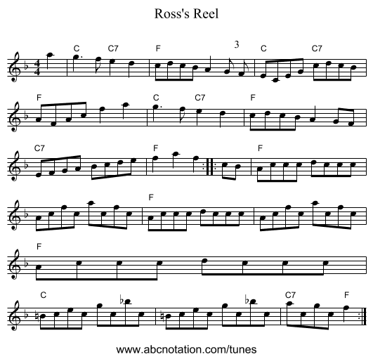 Ross's Reel - staff notation