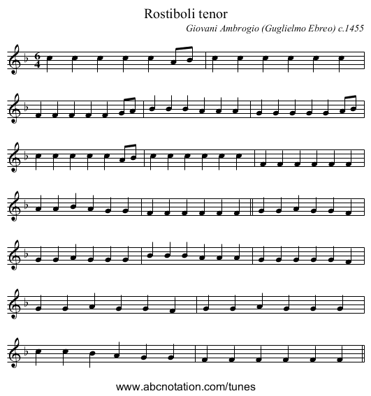 Rostiboli tenor - staff notation