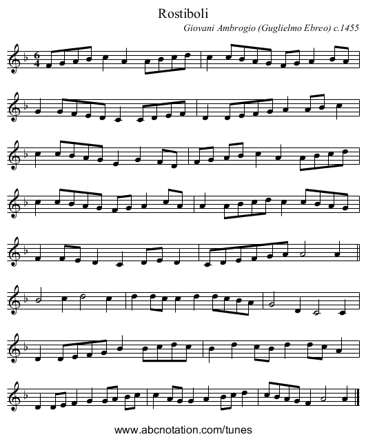 Rostiboli - staff notation