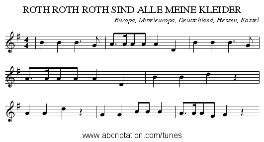 ROTH ROTH ROTH SIND ALLE MEINE KLEIDER - staff notation
