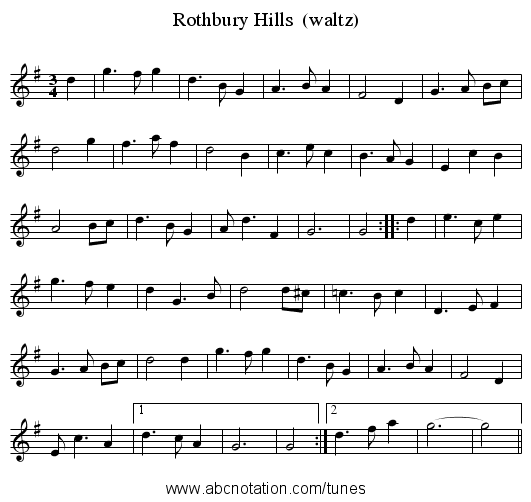 Rothbury Hills  (waltz) - staff notation