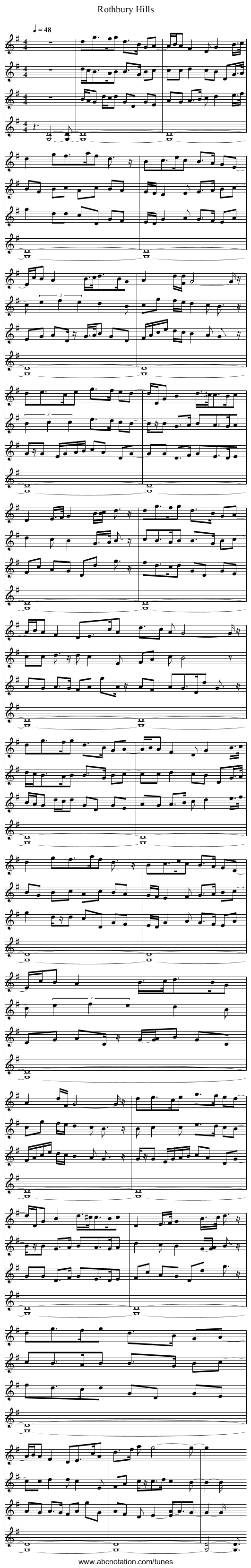 Rothbury Hills - staff notation