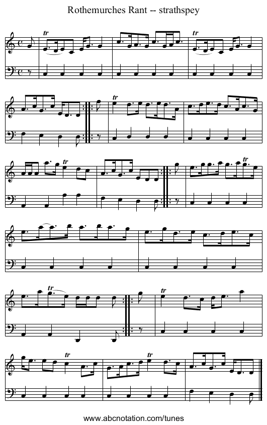 Rothemurches Rant -- strathspey - staff notation