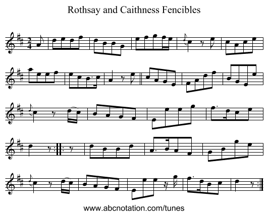 Rothsay and Caithness Fencibles - staff notation