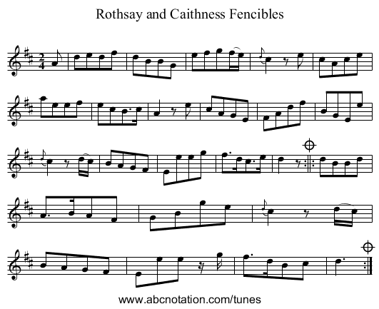 Rothsay and Caithness Fencibles - staff notation