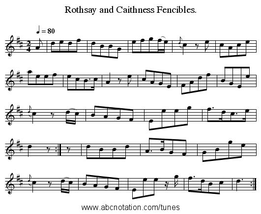 Rothsay and Caithness Fencibles. - staff notation