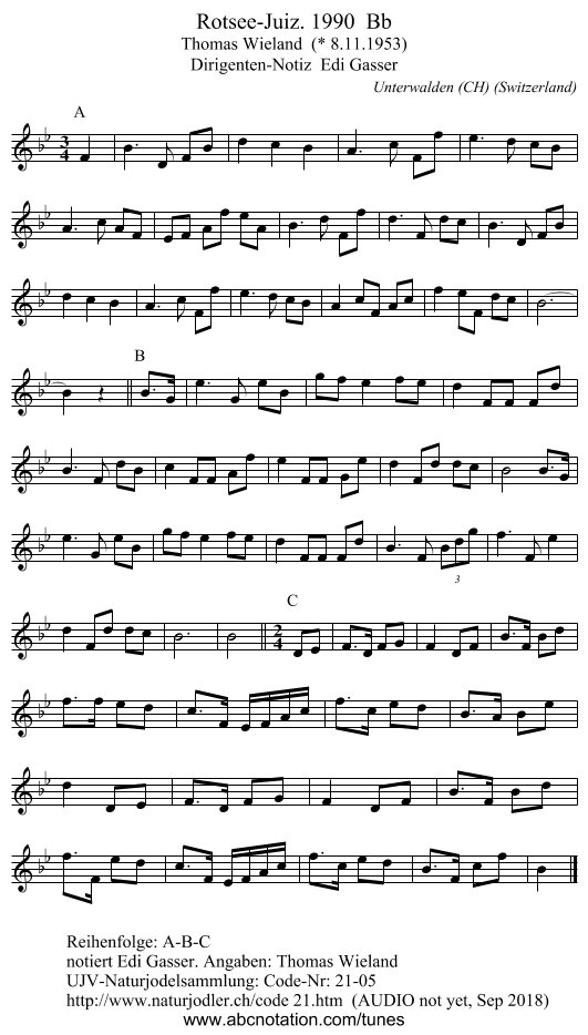 Rotsee-Juiz. 1990  Bb - staff notation