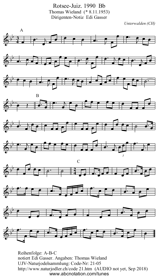 Rotsee-Juiz. 1990  Bb - staff notation