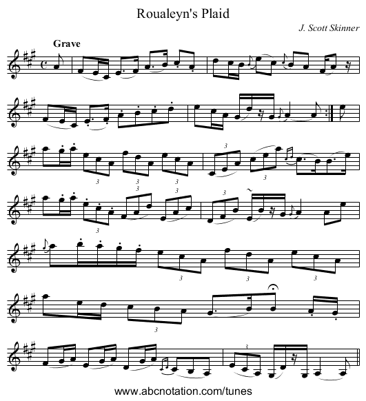 Roualeyn's Plaid - staff notation
