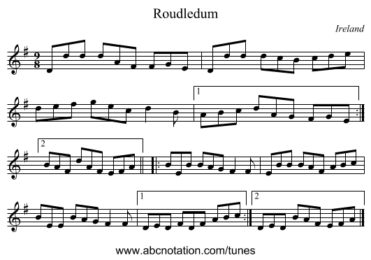 Roudledum - staff notation