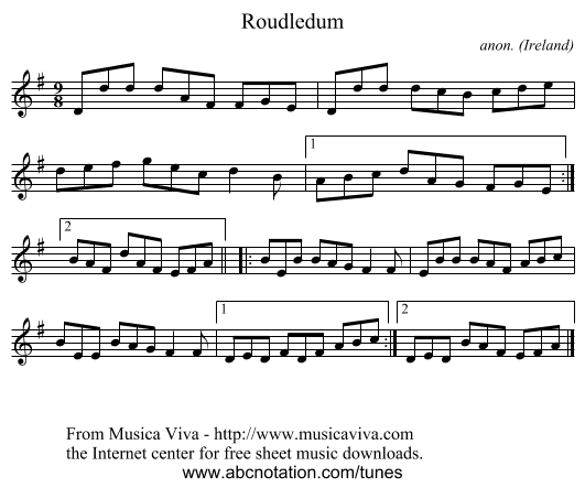 Roudledum - staff notation