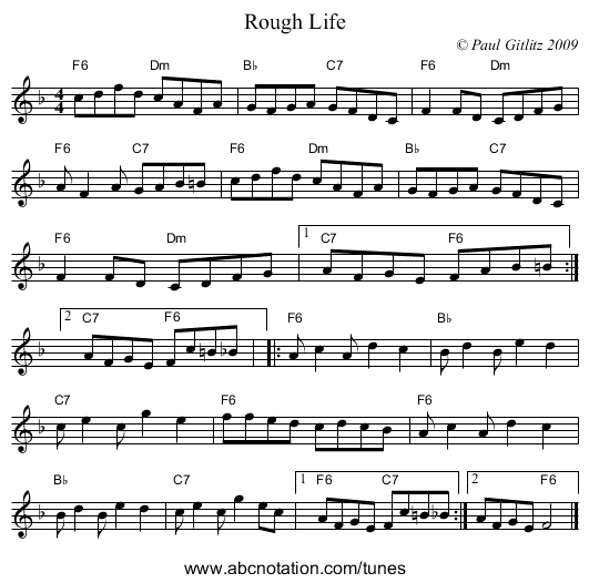 Rough Life - staff notation