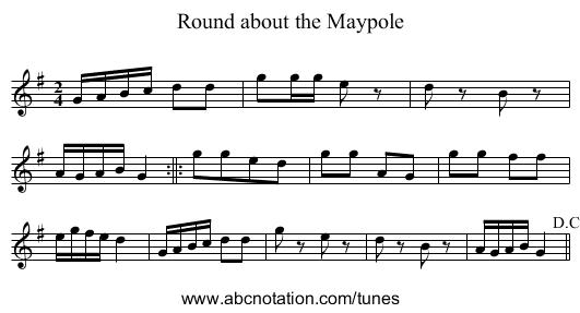 Round about the Maypole - staff notation