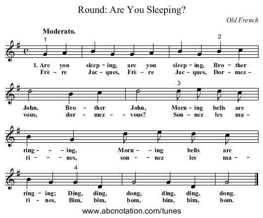 Round: Are You Sleeping? - staff notation
