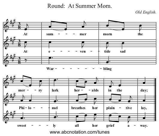 Round:  At Summer Morn. - staff notation