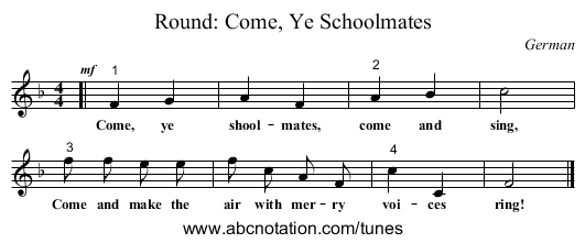 Round: Come, Ye Schoolmates - staff notation