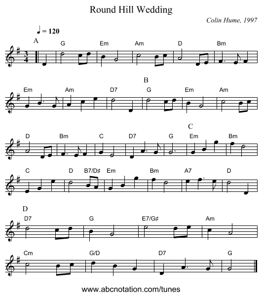 Round Hill Wedding - staff notation