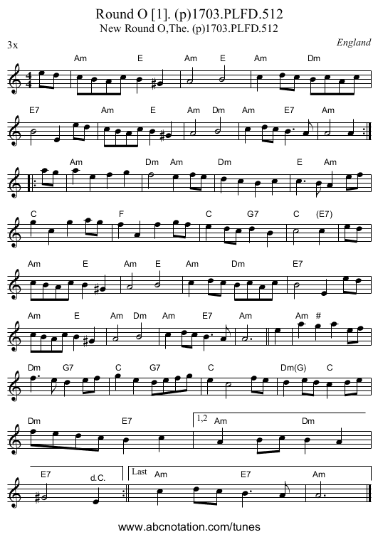 Round O [1]. (p)1703.PLFD.512 - staff notation